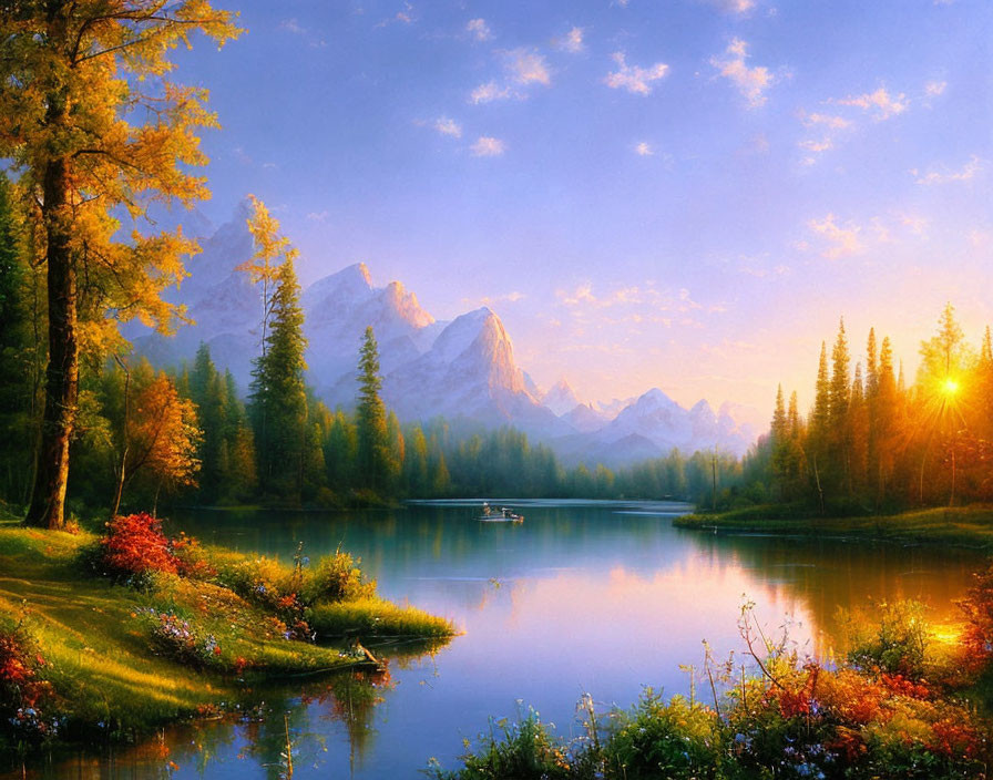 Tranquil autumn landscape with reflective lake and colorful trees