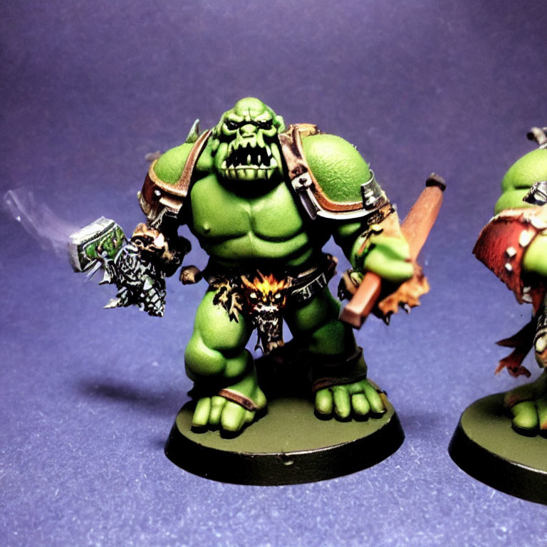 Green Orc Warrior Miniature with Axe in Hand-Painted Art