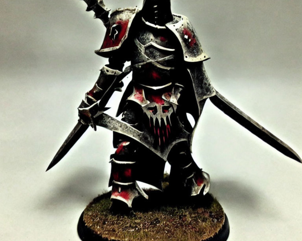 Detailed Fantasy Knight Figurine in Dark Armor with Red Accents