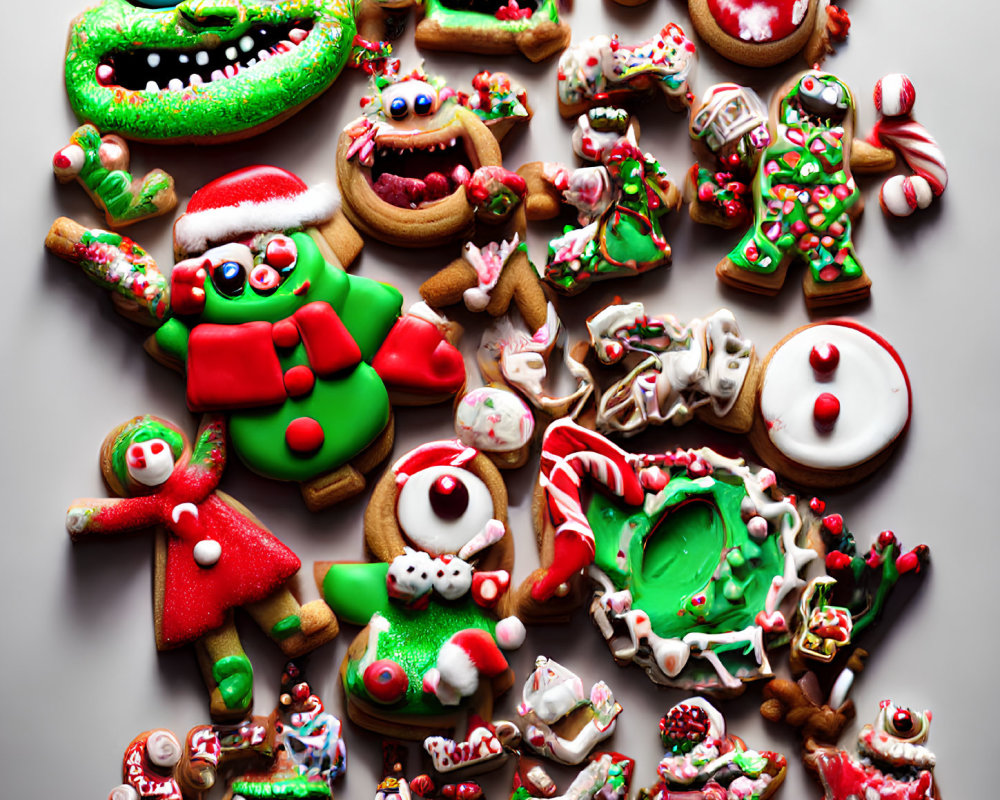 Colorful Monster-Themed Christmas Cookies with Icing Decoration