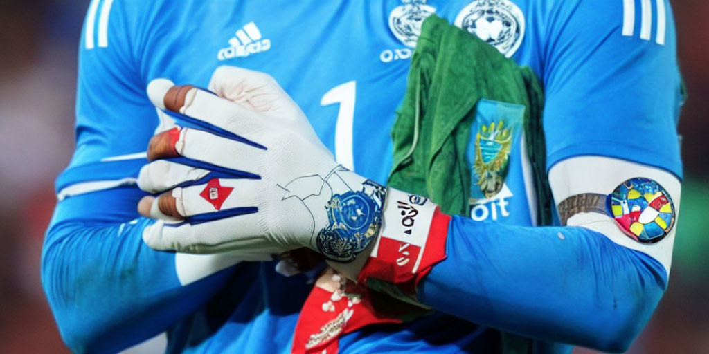 Blue Jersey Soccer Goalkeeper with White Detailed Gloves