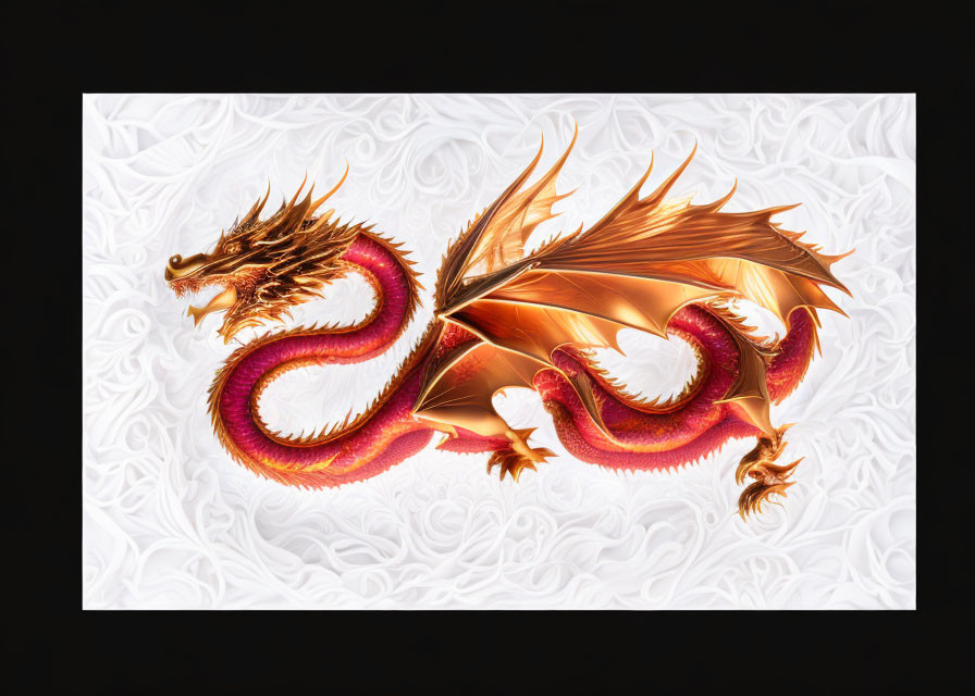 Golden Dragon Artwork on White Patterned Background