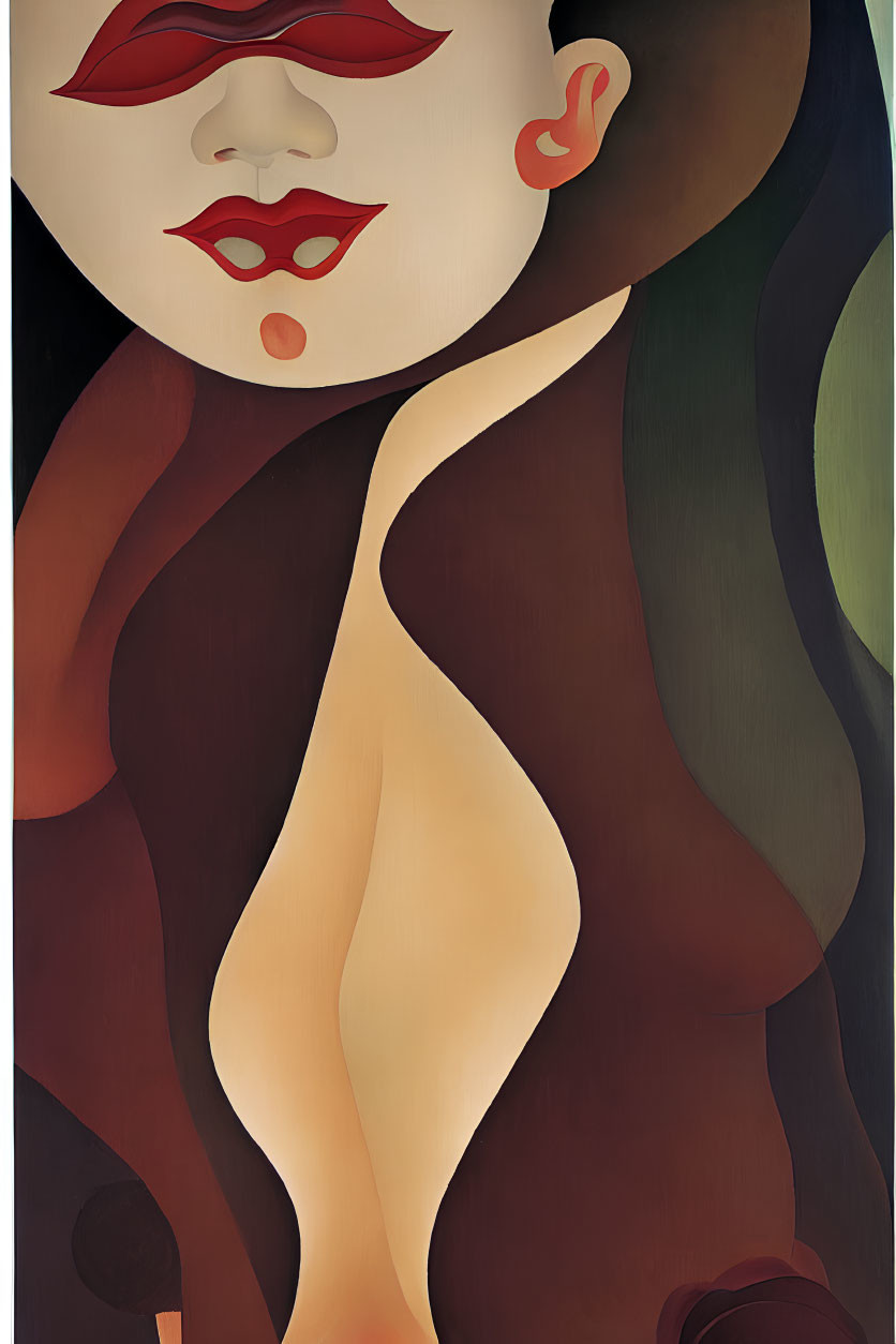 Stylized abstract art of female figure with exaggerated features