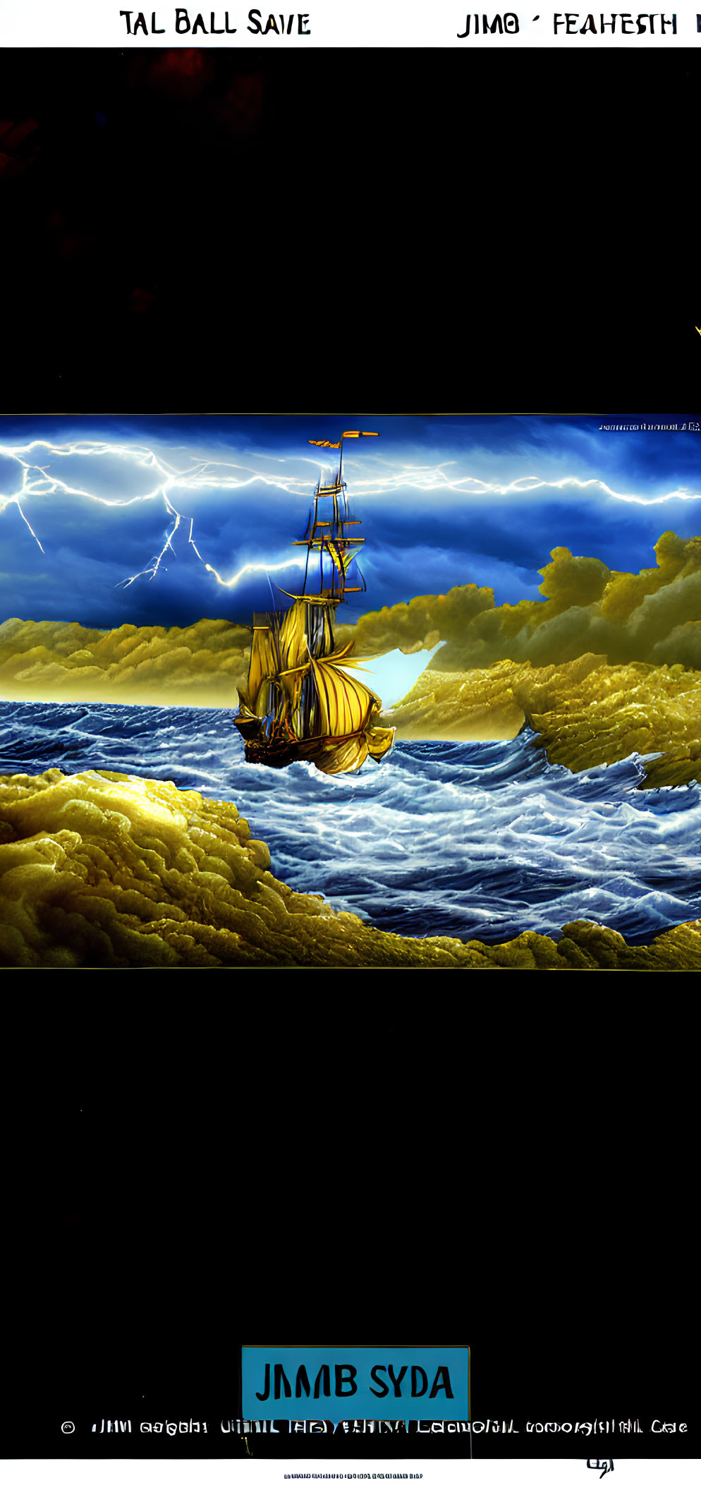 Stormy seas: ship navigating turbulent waves under lightning-filled sky