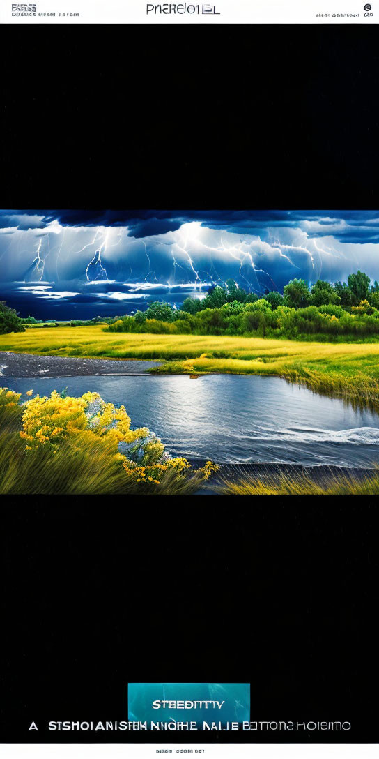 Majestic thunderstorm with lightning over serene river landscape