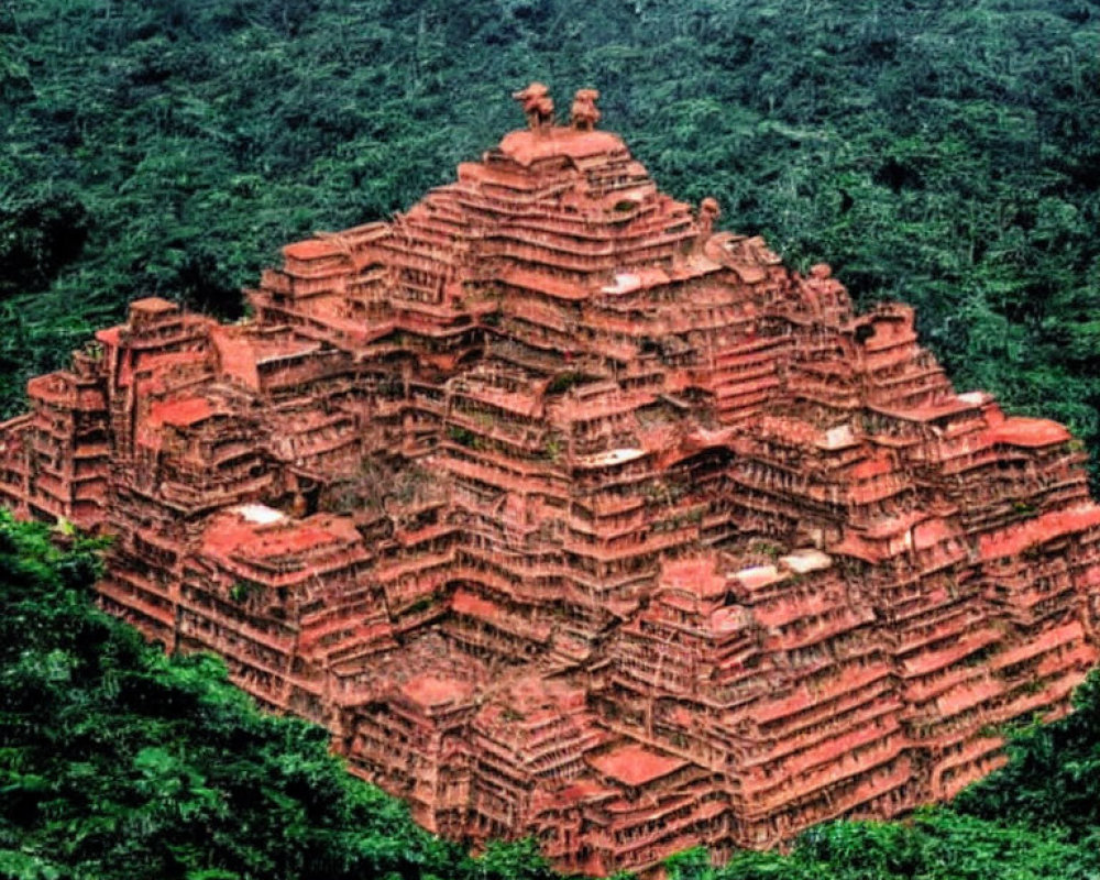 Ancient Pyramid-like Temple Surrounded by Lush Forest