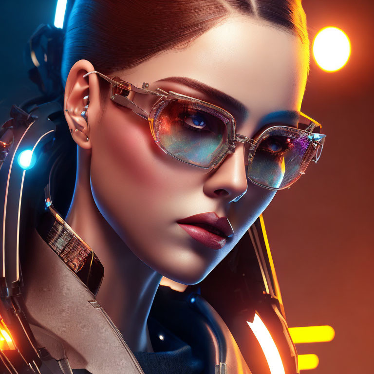 Futuristic portrait of a woman with cybernetic enhancements