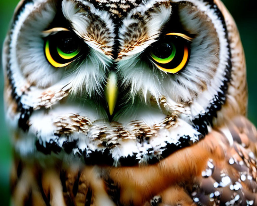 Detailed Close-Up of Owl with Yellow Eyes and Sharp Beak