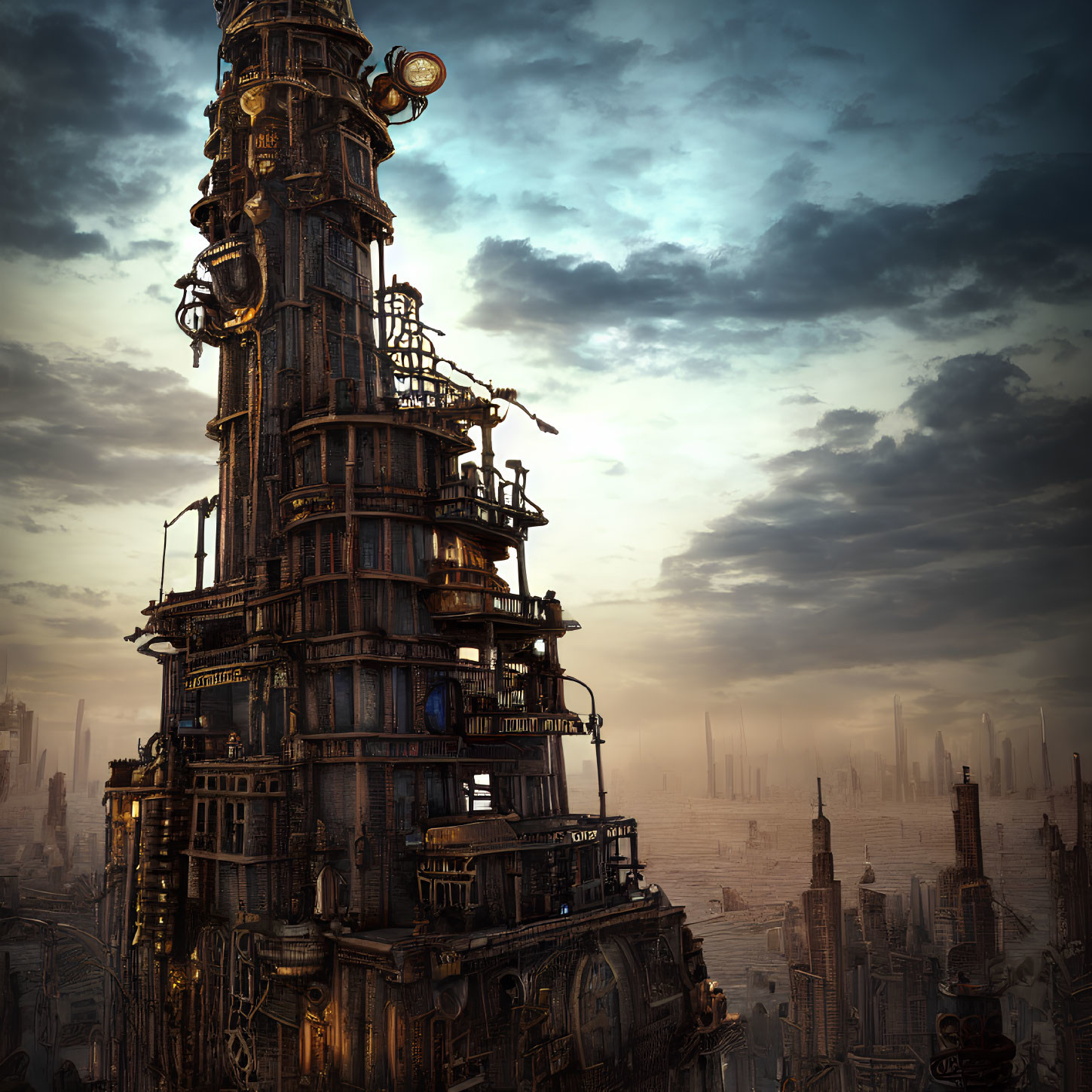 Intricate industrial structure in futuristic cityscape