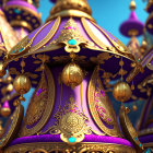 Purple and Gold Ornate Lanterns with Hanging Ornaments on Blurred Background