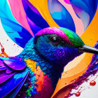 Colorful Hummingbird Artwork with Paint Splatter Feathers