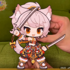 Chibi anime character with pink hair and cat ears playing guitar