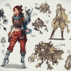 Vibrant Anime Style Character Collage with Dynamic Poses & Fantasy Armor