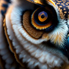 Detailed Close-Up of Owl's Brown and White Feathers, Golden Eye, and Sharp Beak