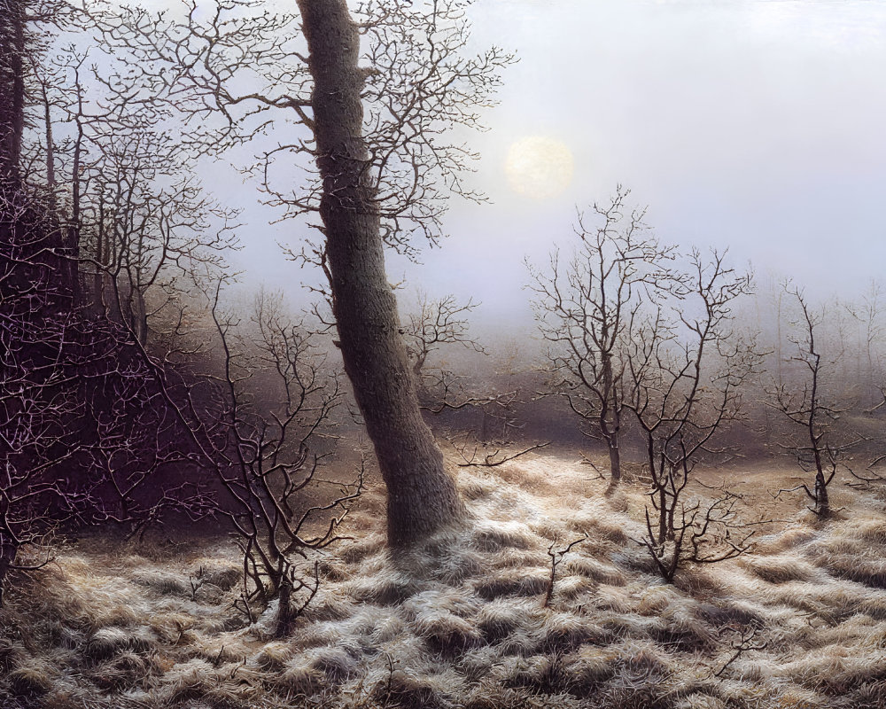 Bare Trees in Frosty Winter Landscape