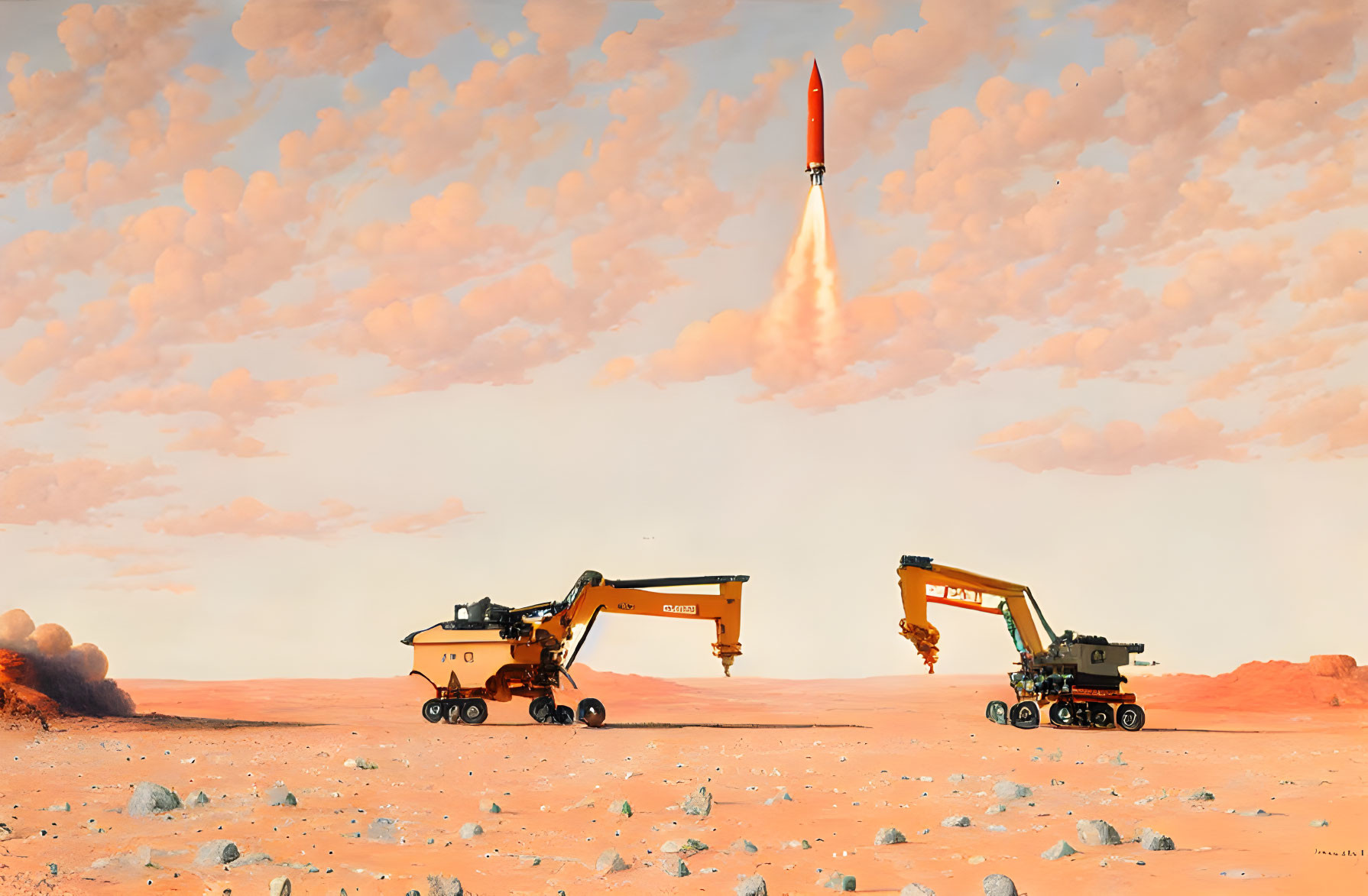 Rocket Launching from Mars with Rovers Excavating Martian Soil