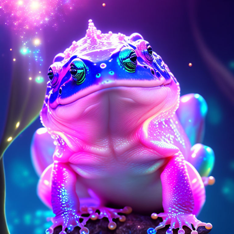 Colorful Frog with Crown on Starry Background