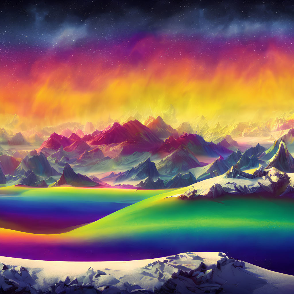 Colorful Aurora Over Snow-Capped Mountains