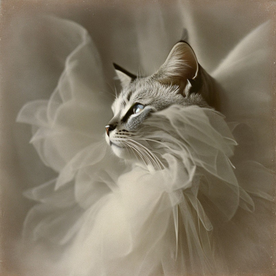 Sepia-Toned Artistic Image of Cat with Prominent Ears and Striking Eyes