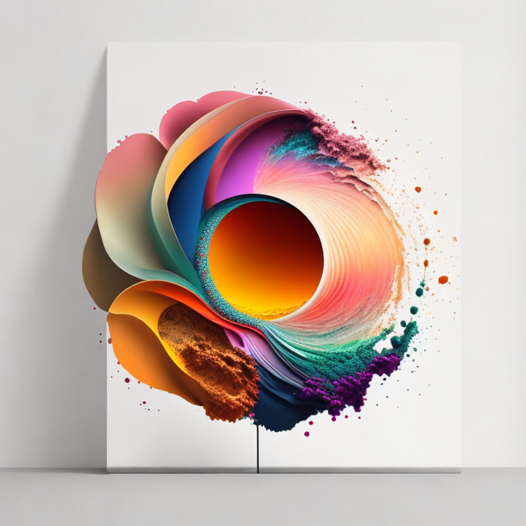 Vibrant abstract art: Colorful vortex on canvas with dynamic splatters