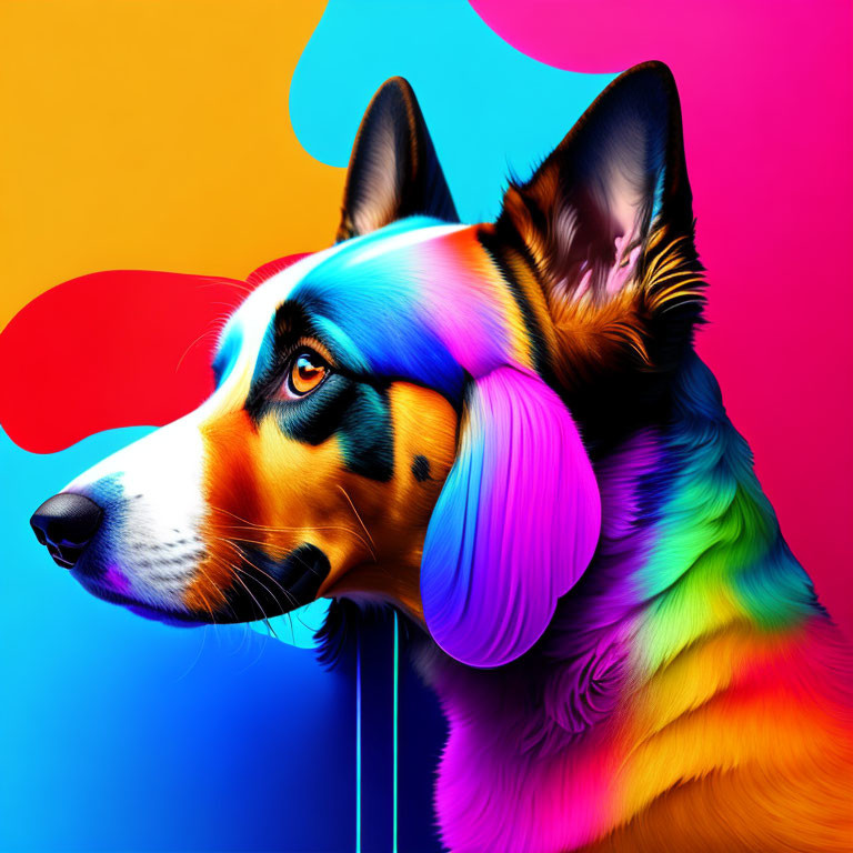 Colorful Dog Portrait Against Abstract Multicolored Background