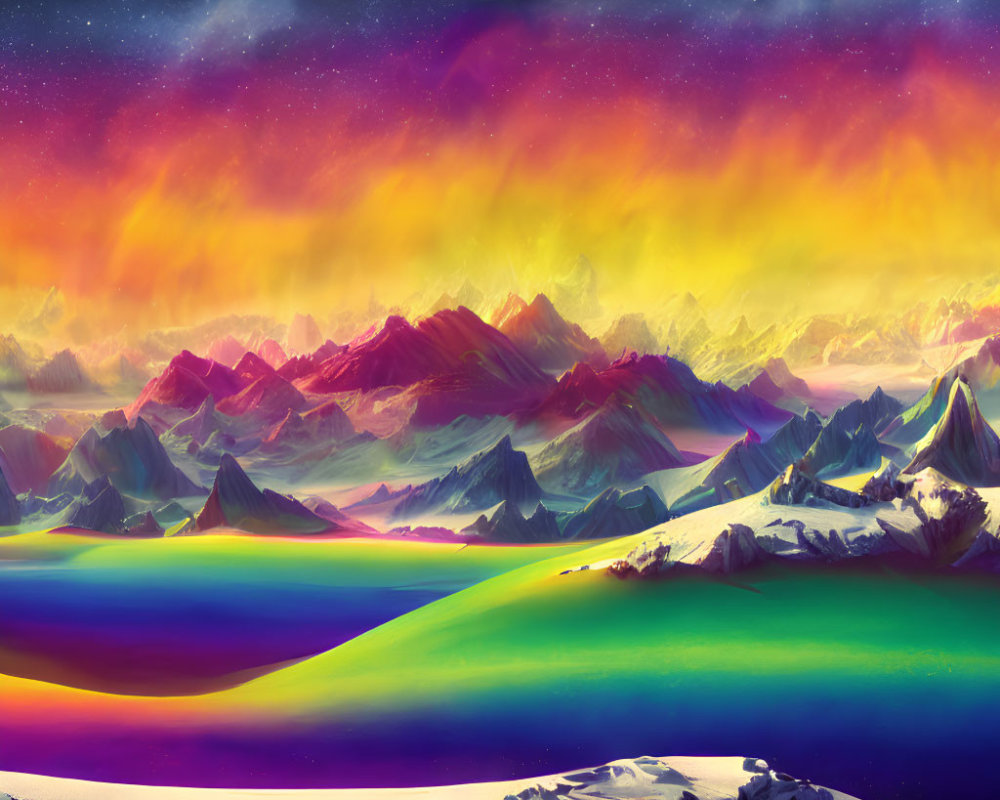 Colorful Aurora Over Snow-Capped Mountains