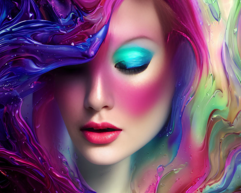 Colorful Swirling Artistic Portrait with Vibrant Eye Detail