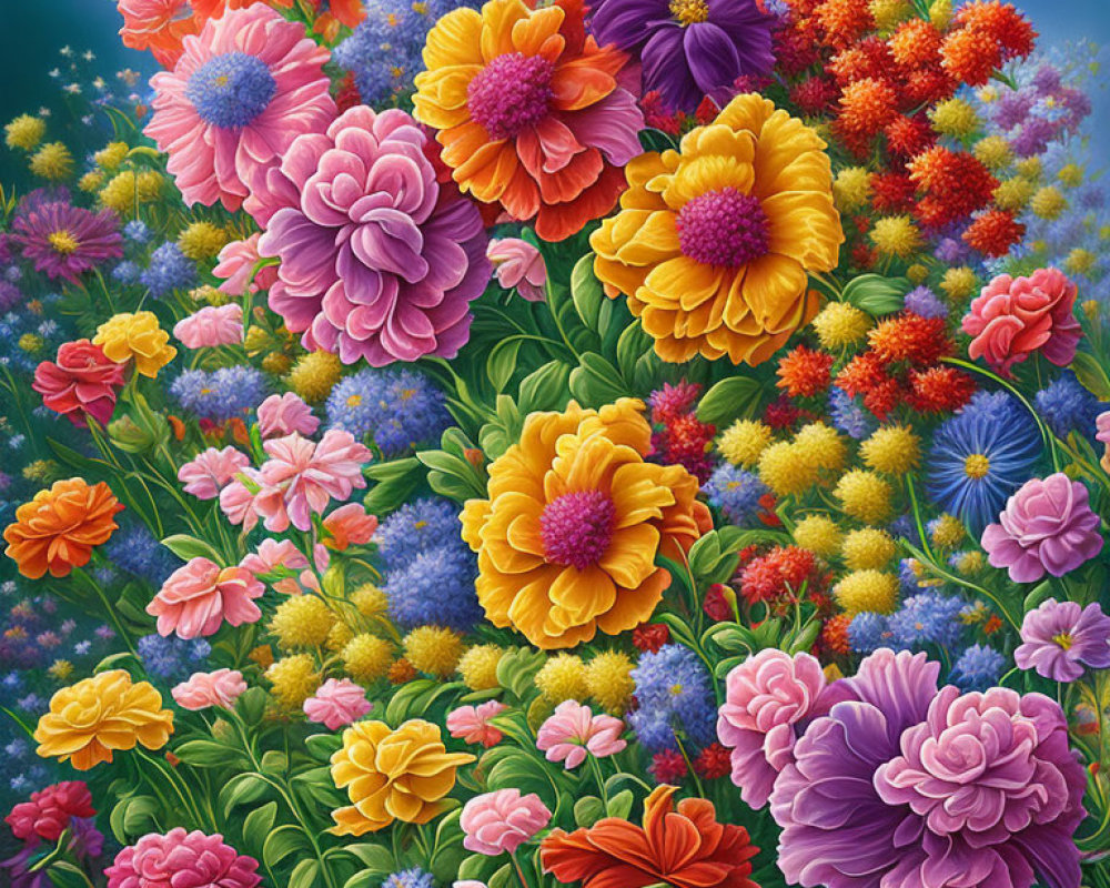 Multicolored Blooming Flowers Against Green Background