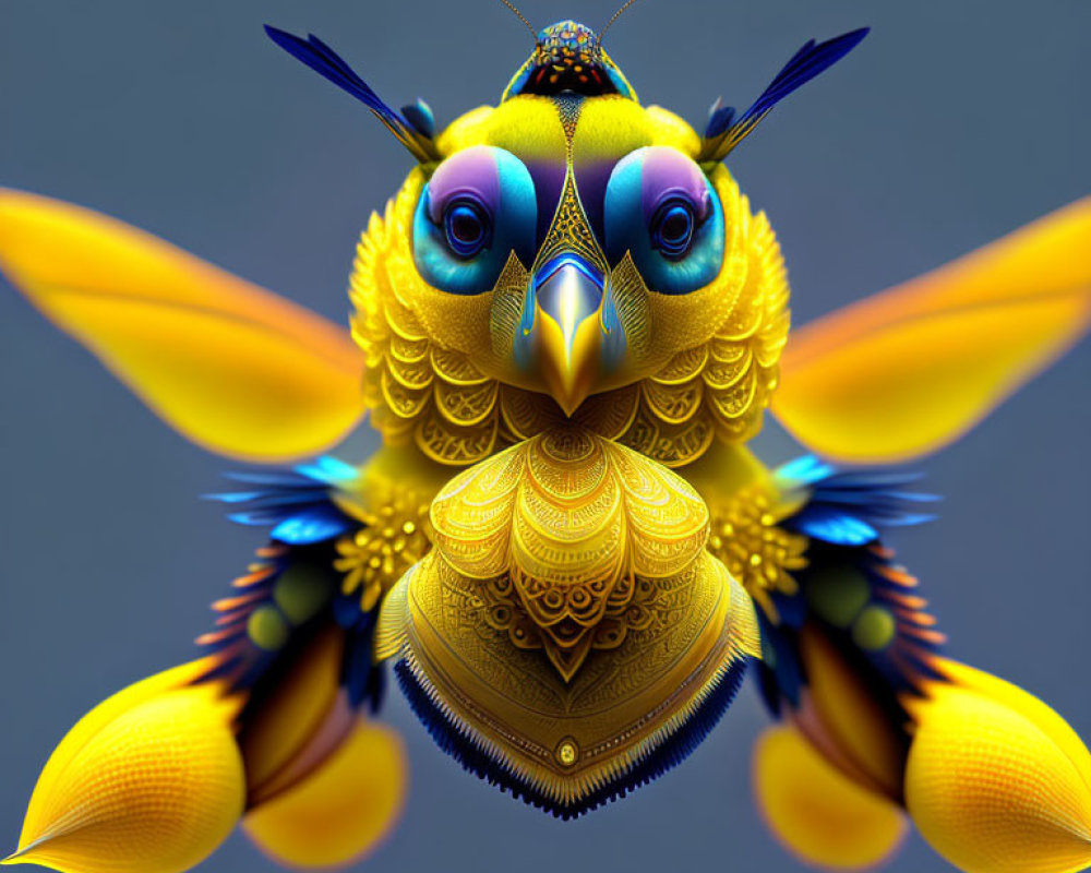 Colorful Stylized Owl-Like Creature with Vibrant Features