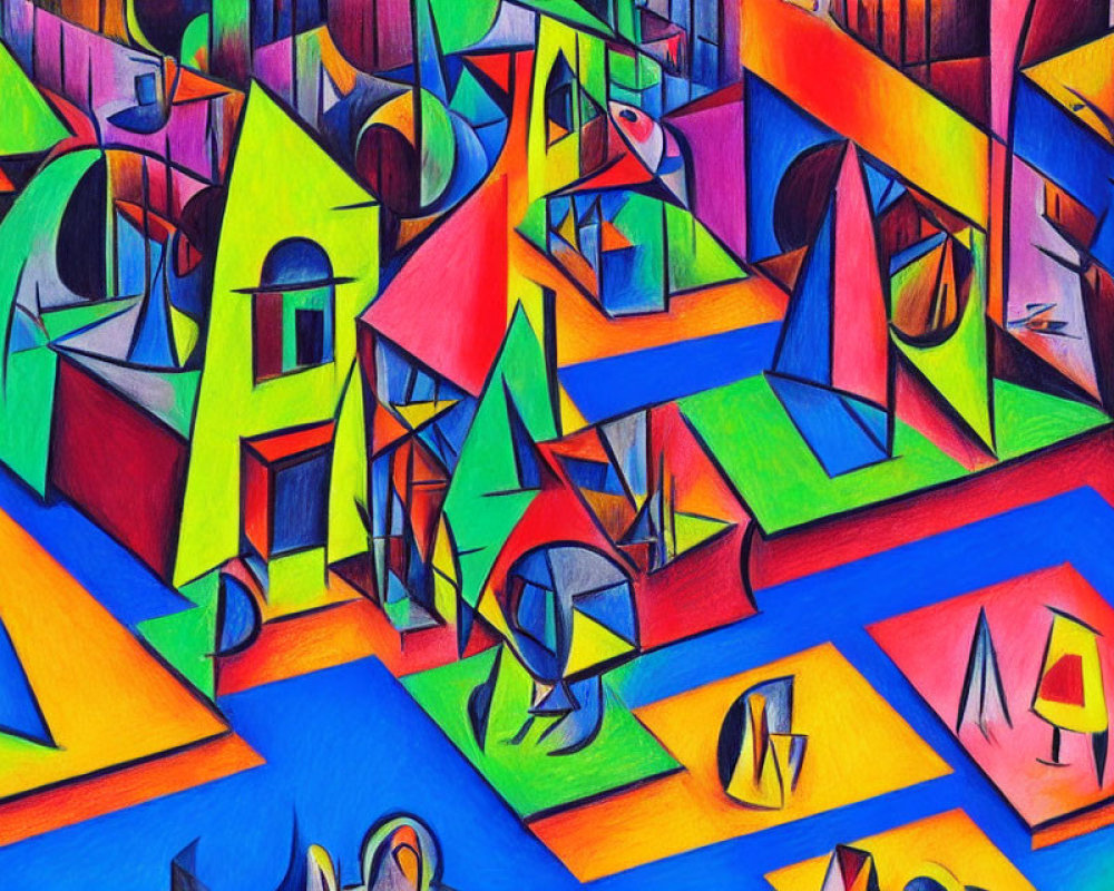 Colorful Abstract Artwork with Geometric Shapes and Dynamic Composition