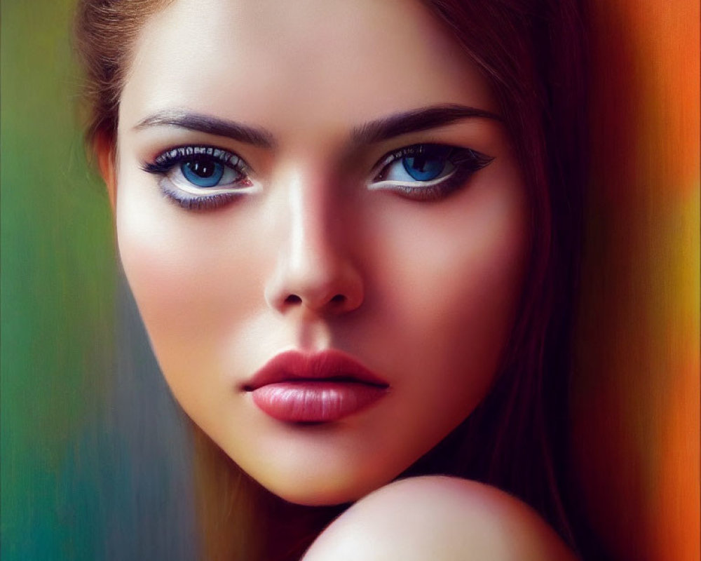 Portrait of a Woman with Blue Eyes and Full Lips