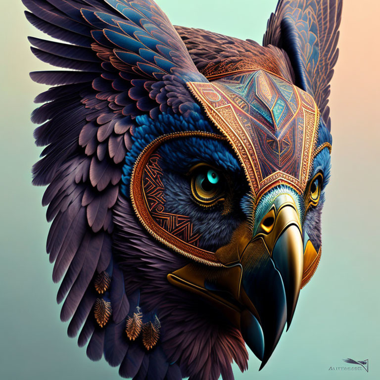 Vivid Eagle Head Digital Artwork with Intricate Patterns