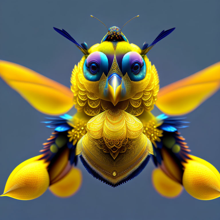 Colorful Stylized Owl-Like Creature with Vibrant Features