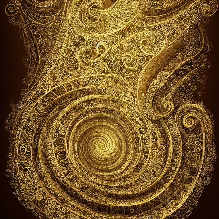 Intricate Golden Spiral Design on Dark Background