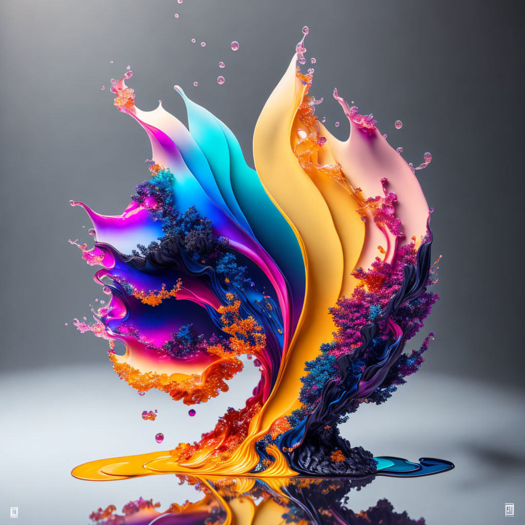 Colorful digital artwork: Vibrant floral splash with intricate swirls