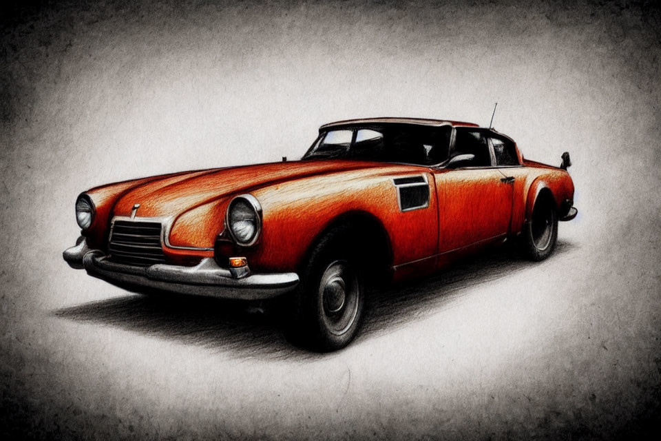 Vintage Orange Convertible Sports Car Illustration on Textured Gray Background