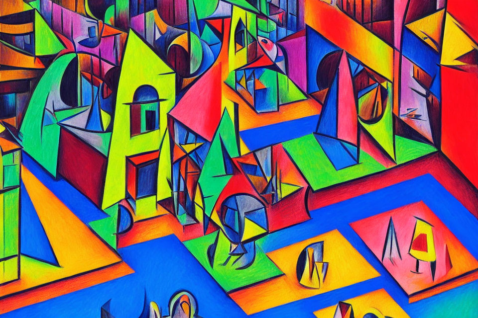 Colorful Abstract Artwork with Geometric Shapes and Dynamic Composition