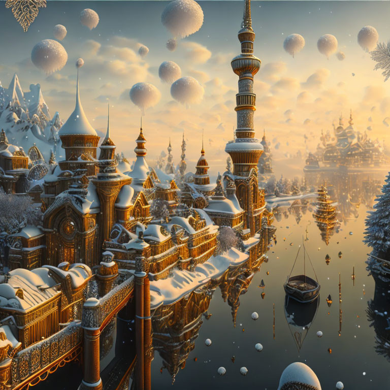 Ornate Golden Winter Palace by Calm Lake