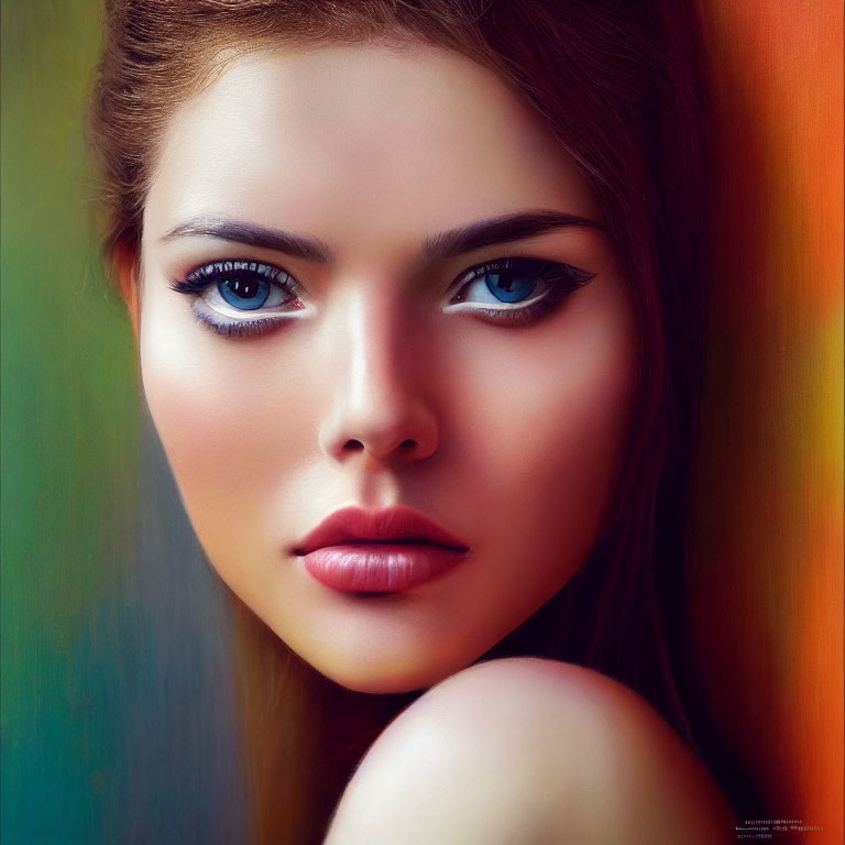 Portrait of a Woman with Blue Eyes and Full Lips