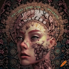 Detailed artistic image of woman's profile blending into floral patterns