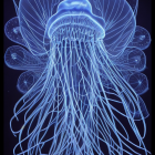 Bioluminescent jellyfish in deep blue oceanic digital artwork