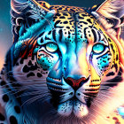 Detailed Surreal Leopard Illustration with Multiple Eyes and Intense Gaze