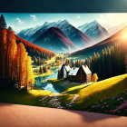 Colorful 3D Pop-Up Book: Stylized Rural Scene with Trees, Houses, and