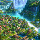 Colorful Painting of Picturesque Town by Winding River