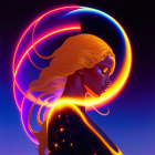 Vivid digital artwork: Woman with golden hair in neon lights