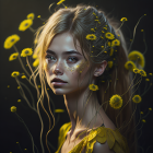 Woman with Golden Makeup in Fantasy Setting with Dandelions