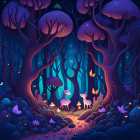 Mystical glowing forest with oversized mushrooms and path