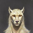 Regal anthropomorphic cheetah with elegant golden jewelry and gemstone.