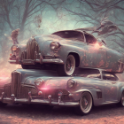 Vintage Cars with Exaggerated Features on Textured Background