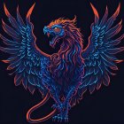 Mythical Phoenix Illustration with Orange and Blue Plumage